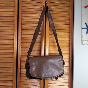 Vintage DKNY Brown Leather Messenger Style Crossbody Bag